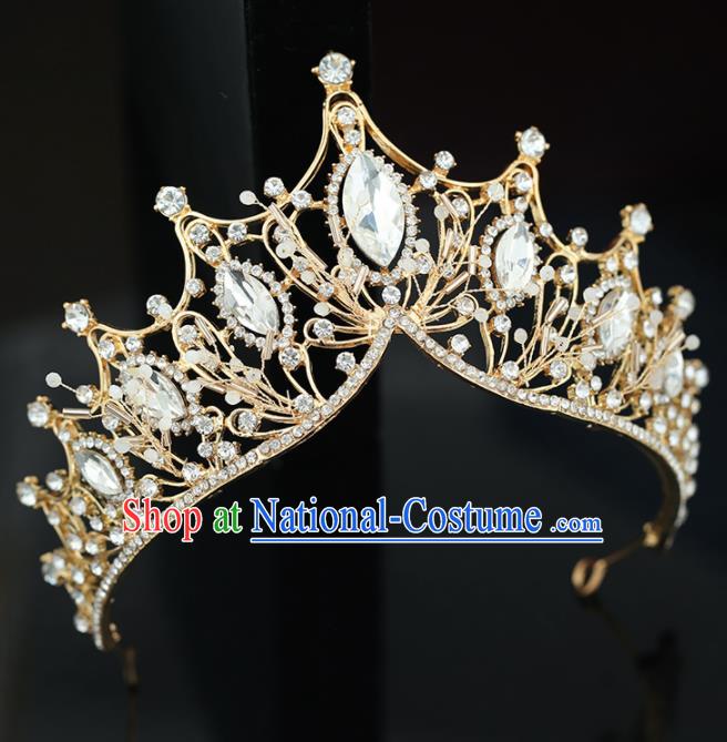 Top Grade Handmade Baroque Princess Crystal Golden Royal Crown Wedding Bride Hair Accessories for Women