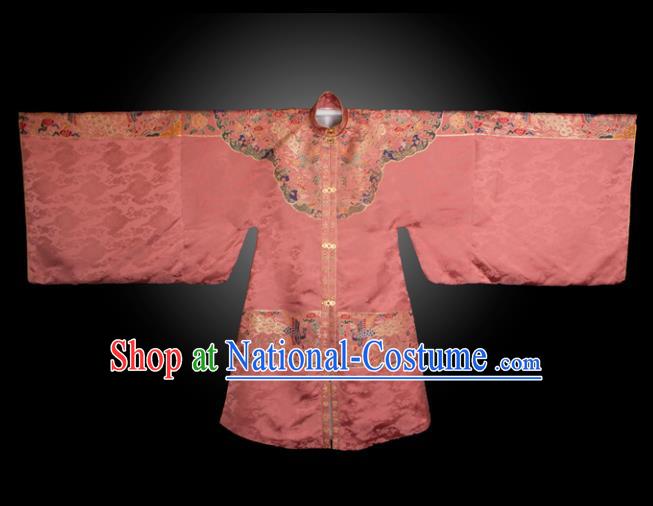 Chinese Ancient Royal Princess Embroidered Pink Brocade Robe Traditional Ming Dynasty Imperial Consort Historical Costume for Women