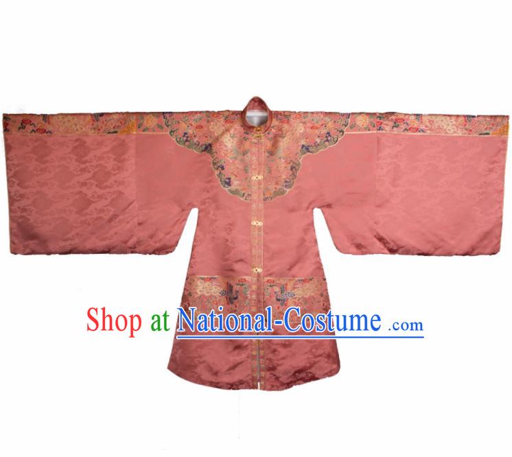 Chinese Ancient Royal Princess Embroidered Pink Brocade Robe Traditional Ming Dynasty Imperial Consort Historical Costume for Women