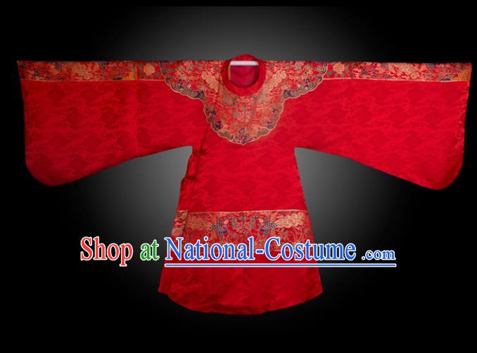 Chinese Ancient Royal Princess Embroidered Red Brocade Robe Traditional Ming Dynasty Imperial Consort Historical Costume for Women