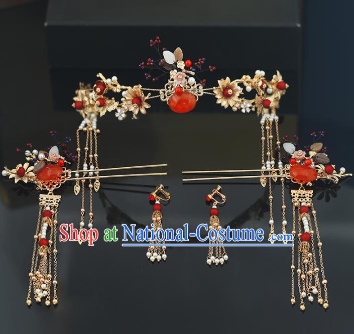 Handmade Chinese Ancient Wedding Bride Hair Clasp Tassel Hairpins Traditional Hanfu Hair Accessories for Women