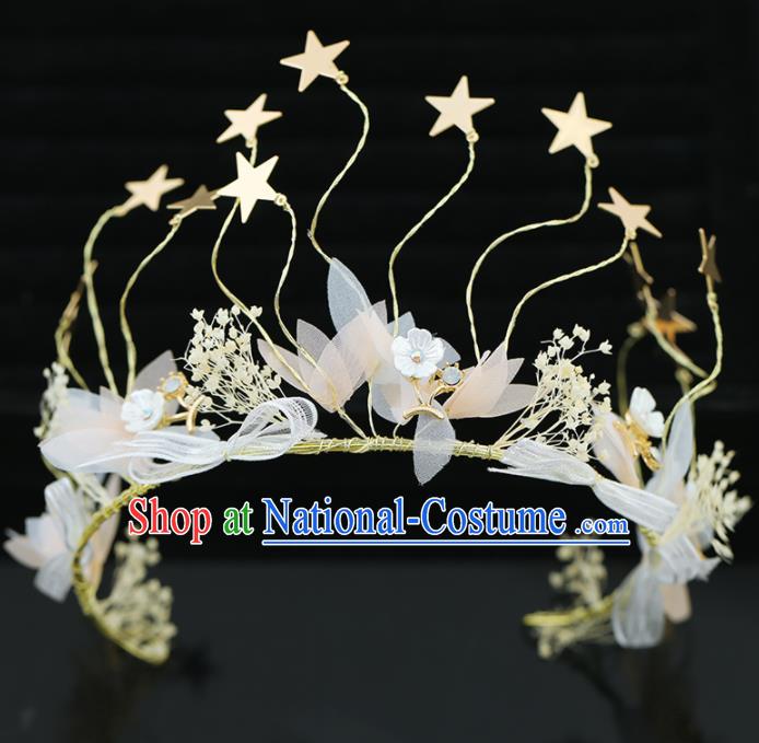 Top Grade Handmade Baroque Princess Golden Stars Royal Crown Wedding Bride Hair Accessories for Women