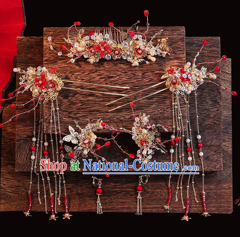 Handmade Chinese Wedding Tassel Hairpins Hair Combs Ancient Traditional Hanfu Hair Accessories for Women