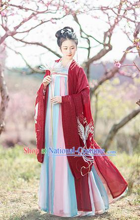 Chinese Ancient Nobility Lady Embroidered Red Hanfu Dress Traditional Tang Dynasty Court Princess Historical Costume for Women