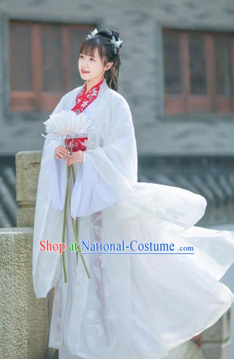 Chinese Jin Dynasty Imperial Concubine Embroidered White Hanfu Dress Traditional Ancient Court Historical Costume for Women