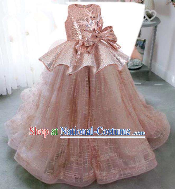 Top Grade Stage Show Costume Catwalks Princess Pink Veil Bubble Dress for Kids