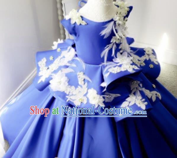 Top Grade Modern Fancywork Court Princess Embroidered Royalblue Dress Catwalks Compere Stage Show Dance Costume for Kids