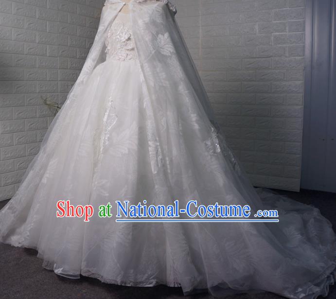 Top Grade Modern Fancywork Court Princess White Veil Dress Catwalks Compere Stage Show Dance Costume for Kids