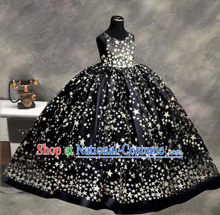 Top Grade Stage Show Costume Catwalks Princess Black Bubble Full Dress for Kids