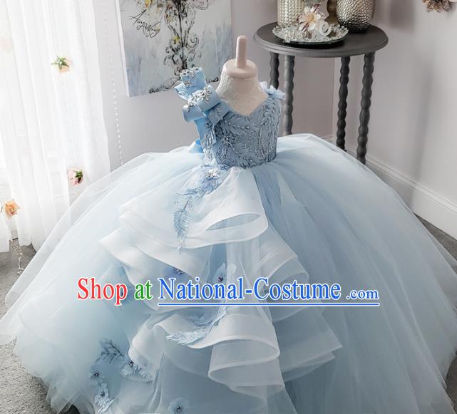 Top Grade Stage Show Costume Catwalks Princess Blue Bubble Dress for Kids