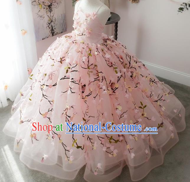 Top Grade Stage Show Costume Catwalks Princess Peach Blossom Pink Veil Full Dress for Kids