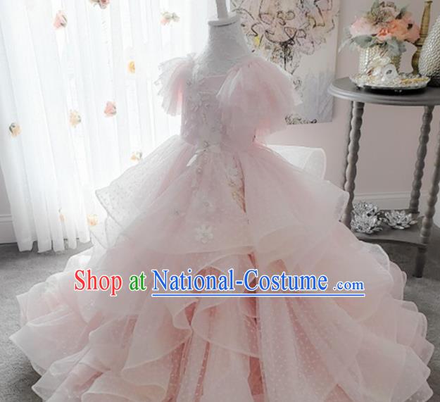 Top Grade Stage Show Costume Catwalks Princess Pink Veil Bubble Full Dress for Kids