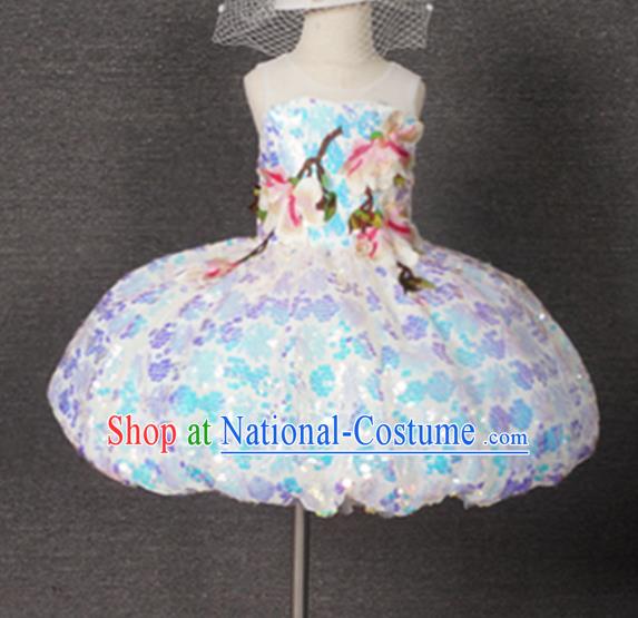 Top Grade Catwalks Court Princess Short Dress Compere Modern Fancywork Stage Show Dance Costume for Kids