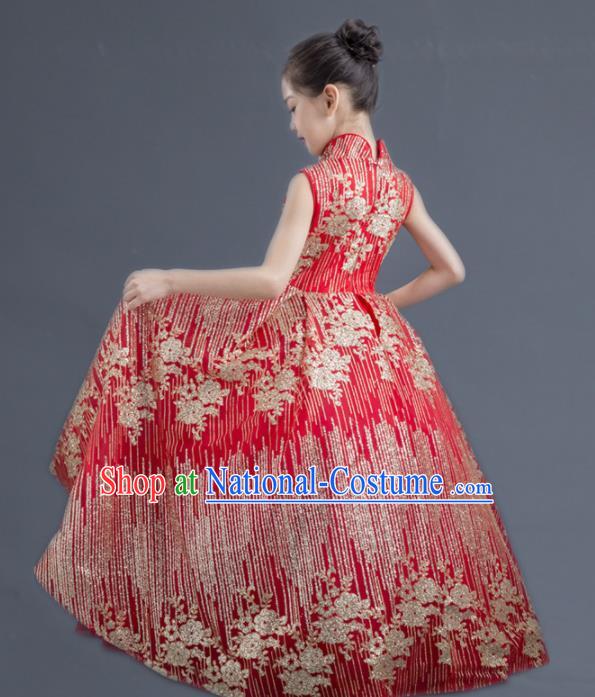 Top Grade Catwalks Court Princess Red Dress Compere Modern Fancywork Stage Show Dance Costume for Kids