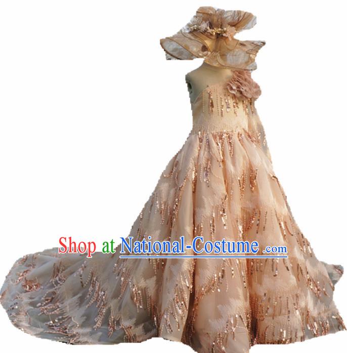 Top Grade Catwalks Court Princess Trailing Dress Compere Modern Fancywork Stage Show Dance Costume for Kids