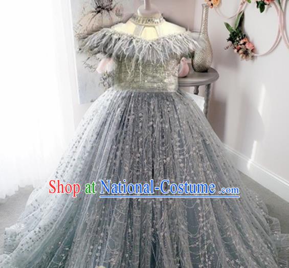 Top Grade Stage Show Costume Catwalks Princess Grey Veil Full Dress for Kids