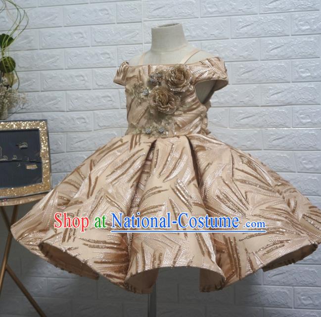 Top Grade Stage Show Costume Catwalks Princess Golden Bubble Full Dress for Kids