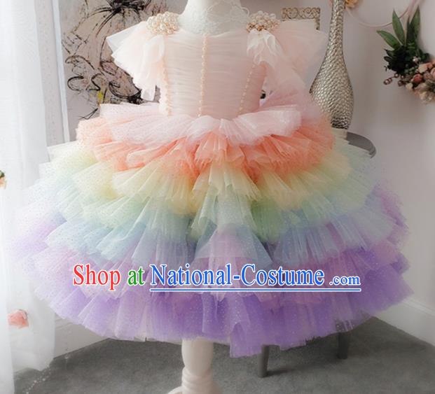 Top Grade Stage Show Costume Catwalks Princess Veil Layered Full Dress for Kids