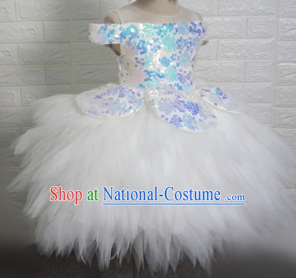 Top Grade Stage Show Costume Catwalks Princess White Veil Short Full Dress for Kids