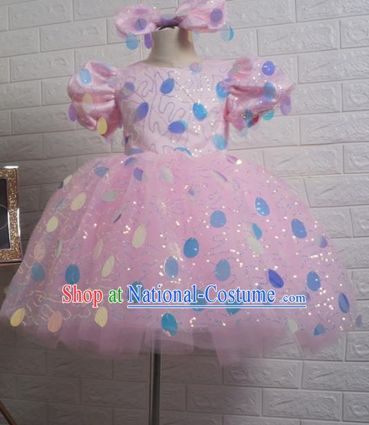 Top Grade Stage Show Costume Catwalks Princess Pink Veil Short Full Dress for Kids