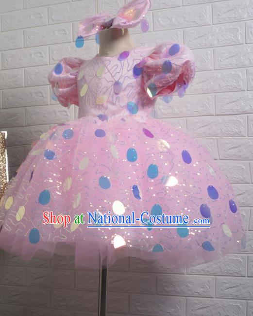 Top Grade Stage Show Costume Catwalks Princess Pink Veil Short Full Dress for Kids