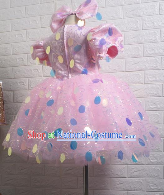 Top Grade Stage Show Costume Catwalks Princess Pink Veil Short Full Dress for Kids