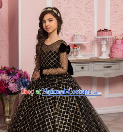 Top Grade Stage Show Dance Costume Catwalks Court Princess Black Bubble Full Dress for Kids