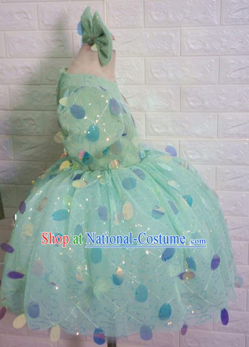 Top Grade Stage Show Dance Costume Catwalks Court Princess Green Bubble Full Dress for Kids