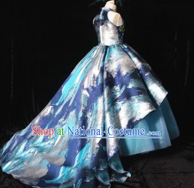 Top Grade Stage Show Dance Printing Trailing Full Dress Catwalks Court Princess Costume for Kids