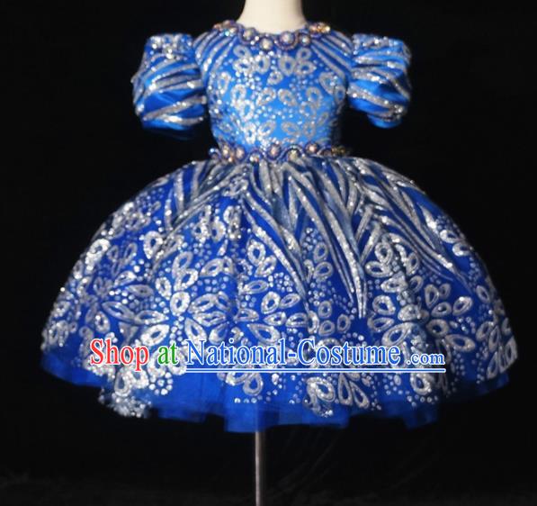 Top Grade Stage Show Dance Blue Bubble Full Dress Catwalks Court Princess Costume for Kids