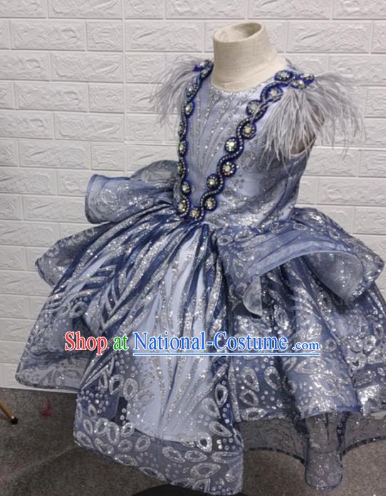 Top Grade Stage Show Dance Grey Bubble Full Dress Catwalks Court Princess Costume for Kids