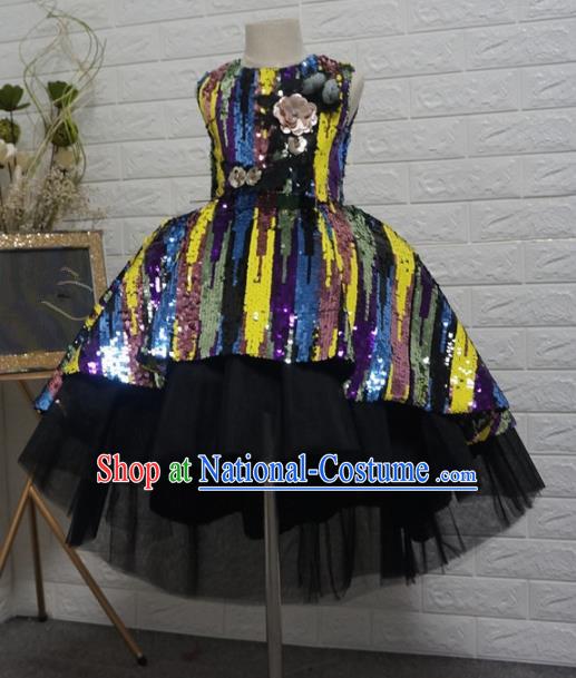 Top Grade Stage Show Dance Colorful Paillette Bubble Full Dress Catwalks Court Princess Costume for Kids