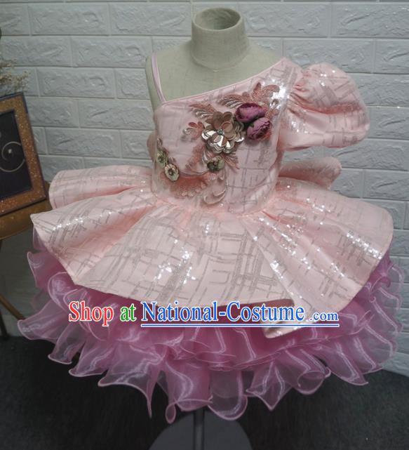 Top Grade Stage Show Dance Pink Bubble Full Dress Catwalks Court Princess Costume for Kids