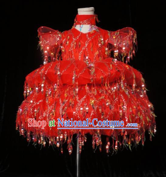 Top Grade Stage Show Compere Red Short Full Dress Catwalks Court Princess Dance Costume for Kids