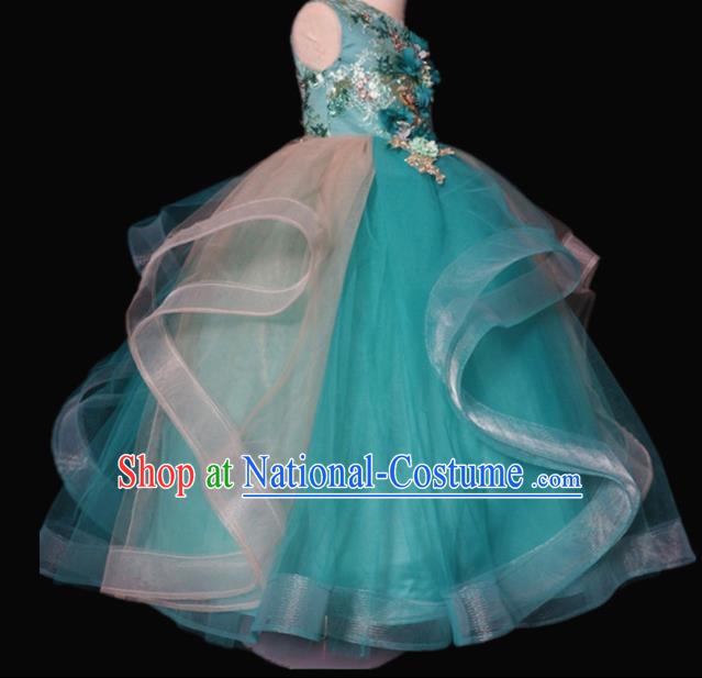 Top Grade Stage Show Dance Green Veil Full Dress Catwalks Court Princess Costume for Kids