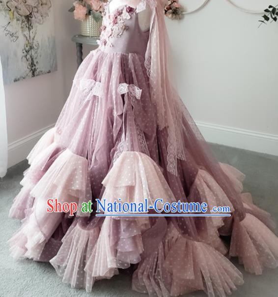 Top Grade Stage Show Compere Light Purple Dress Catwalks Court Princess Dance Costume for Kids