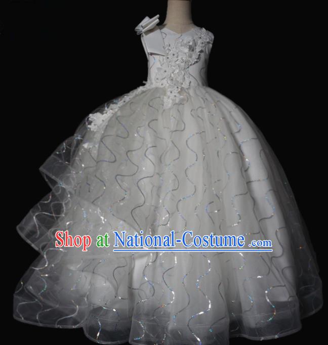 Top Grade Stage Show Compere White Veil Bubble Dress Catwalks Court Princess Dance Costume for Kids