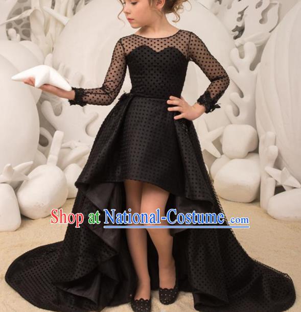 Top Grade Stage Show Compere Black Trailing Dress Catwalks Court Princess Dance Costume for Kids