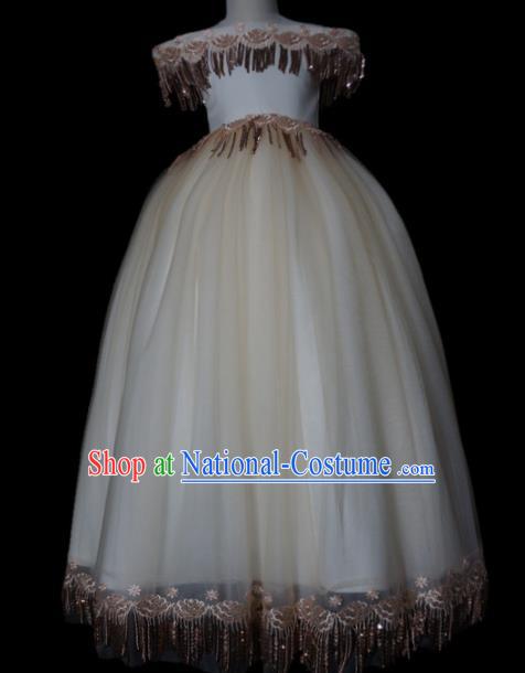 Top Grade Stage Show Compere Beige Veil Dress Catwalks Court Princess Dance Costume for Kids