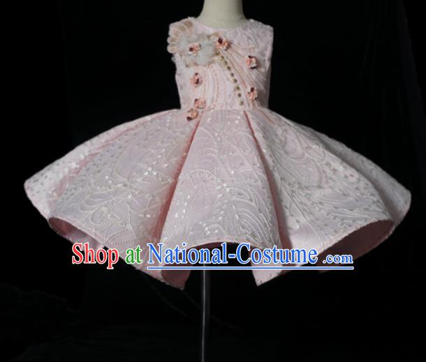 Top Grade Modern Fancywork Compere Pink Bubble Dress Catwalks Court Princess Stage Show Dance Costume for Kids