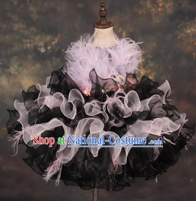 Professional Catwalks Stage Show Dance Bubble Dress Modern Fancywork Compere Court Princess Costume for Kids