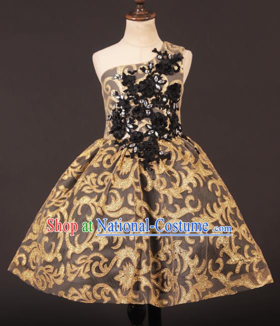 Professional Catwalks Stage Show Dance Brown Dress Modern Fancywork Compere Court Princess Costume for Kids