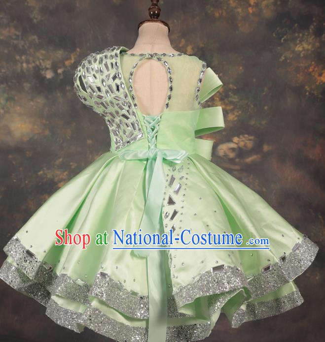 Professional Catwalks Stage Show Dance Crystal Green Dress Modern Fancywork Compere Court Princess Costume for Kids