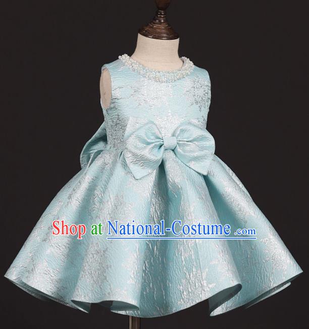 Professional Catwalks Stage Show Dance Light Blue Dress Modern Fancywork Compere Court Princess Costume for Kids