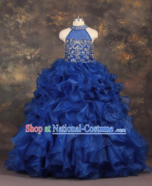 Professional Catwalks Stage Show Dance Royalblue Dress Modern Fancywork Compere Court Princess Costume for Kids