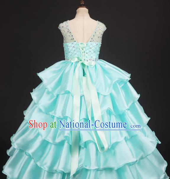 Professional Girls Catwalks Light Blue Dress Modern Fancywork Compere Stage Show Costume for Kids