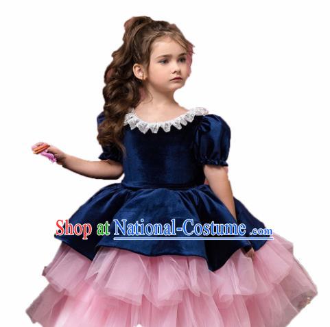 Professional Girls Modern Fancywork Velvet Dress Catwalks Compere Stage Show Costume for Kids