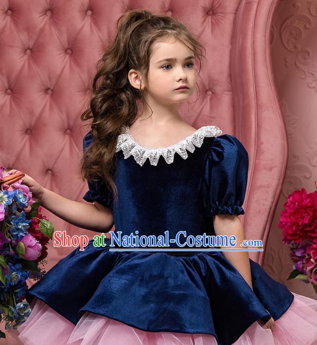 Professional Girls Modern Fancywork Velvet Dress Catwalks Compere Stage Show Costume for Kids