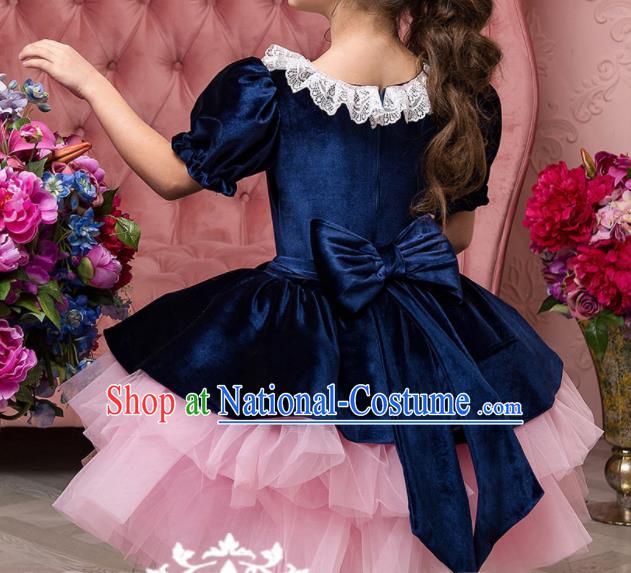 Professional Girls Modern Fancywork Velvet Dress Catwalks Compere Stage Show Costume for Kids