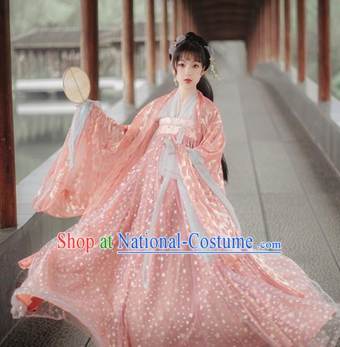 Traditional Chinese Tang Dynasty Princess Pink Hanfu Dress Traditional Ancient Peri Goddess Historical Costume for Women